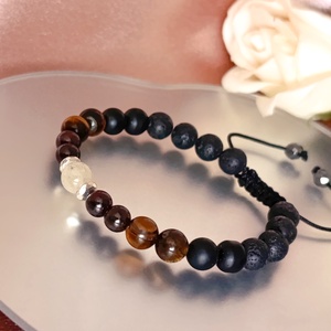 Férfi ásvány karkötő citrinnel, gránáttal, tigrisszemmel, ónixszal és lávakővel, Ékszer, Karkötő, Ásványkarkötő, Csomózás, Ékszerkészítés, MESKA