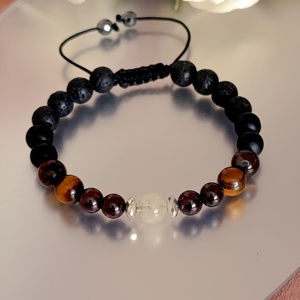 Férfi ásvány karkötő citrinnel, gránáttal, tigrisszemmel, ónixszal és lávakővel - ékszer - karkötő - ásványkarkötő - Meska.hu