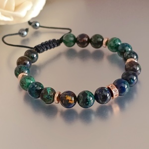 Azurit-malachit állítható női ásványkarkötő - ékszer - karkötő - ásványkarkötő - Meska.hu