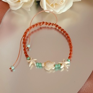 Állítható nyári bokalánc tengeri csillaggal és teknőssel - ékszer - lábdísz és testékszer - bokalánc - Meska.hu