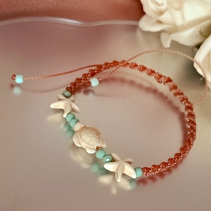 Állítható nyári bokalánc tengeri csillaggal és teknőssel - ékszer - lábdísz és testékszer - bokalánc - Meska.hu