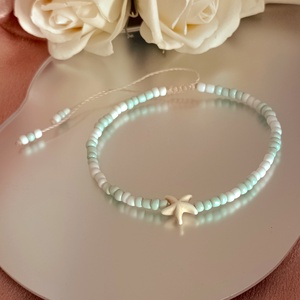 Állítható bokalánc aprócska gyöngyökkel és tengeri csillaggal , Ékszer, Lábdísz és Testékszer, Bokalánc, Csomózás, Ékszerkészítés, MESKA