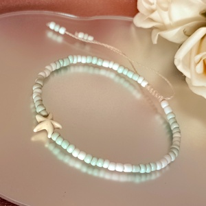 Állítható bokalánc aprócska gyöngyökkel és tengeri csillaggal  - ékszer - lábdísz és testékszer - bokalánc - Meska.hu