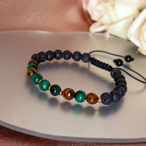 Bőség � Védelem � Belső erő karkötő malachittal, tigrisszemmel és lávakővel - Meska.hu