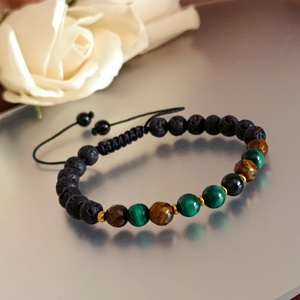 Bőség � Védelem � Belső erő karkötő malachittal, tigrisszemmel és lávakővel - ékszer - karkötő - ásványkarkötő - Meska.hu