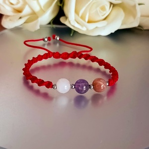 Női egyensúly ásványkarkötő chevron ametiszttel, rózsakvarccal és barack holdkővel  - ékszer - karkötő - ásványkarkötő - Meska.hu