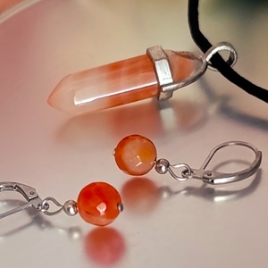Életenergia karneol csúcsmedálos nyaklánc és fülbevaló szett , Ékszer, Ékszerszett, Ékszerkészítés, MESKA