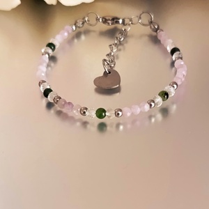 Szívcsakra harmónia - szeretet - lelki egyensúly � smaragd, kunzit, hegyikristály karkötő - Meska.hu