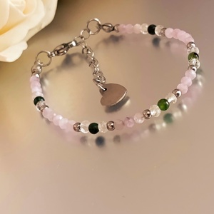 Szívcsakra harmónia - szeretet - lelki egyensúly � smaragd, kunzit, hegyikristály karkötő - ékszer - karkötő - ásványkarkötő - Meska.hu