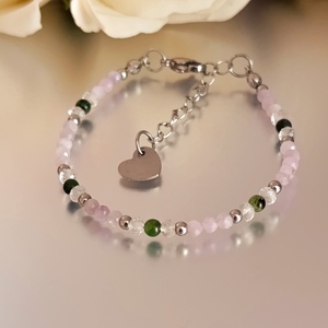 Szívcsakra harmónia - szeretet - lelki egyensúly � smaragd, kunzit, hegyikristály karkötő - ékszer - karkötő - ásványkarkötő - Meska.hu