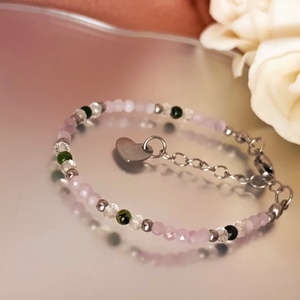 Szívcsakra harmónia - szeretet - lelki egyensúly � smaragd, kunzit, hegyikristály karkötő - ékszer - karkötő - ásványkarkötő - Meska.hu