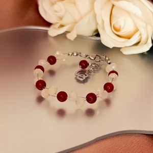 Anyának - duplasoros karkötő karneollal és pezsgőszínű üveggyöngyökkel - ékszer - karkötő - ásványkarkötő - Meska.hu