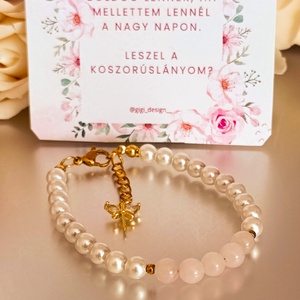 Rózsakvarc és kagylógyöngy kapcsos karkötő szitakötő medállal - koszorúslány felkérő, Ékszer, Karkötő, Ásványkarkötő, Ékszerkészítés, MESKA