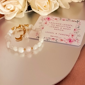 Szivárvány holdkő és madagaszkári rózsakvarc kapcsos női ásványkarkötő Hold medállal - tanúfelkérő, Ékszer, Karkötő, Ásványkarkötő, Ékszerkészítés, MESKA