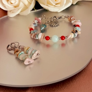 Tenger nyugalma szett larimárral, pink andok opállal, korallal és türkiz jádeval - ékszer - karkötő - ásványkarkötő - Meska.hu