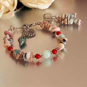 Tenger nyugalma szett larimárral, pink andok opállal, korallal és türkiz jádeval - ékszer - karkötő - ásványkarkötő - Meska.hu