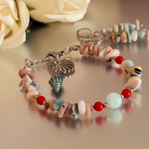 Tenger nyugalma szett larimárral, pink andok opállal, korallal és türkiz jádeval - ékszer - karkötő - ásványkarkötő - Meska.hu