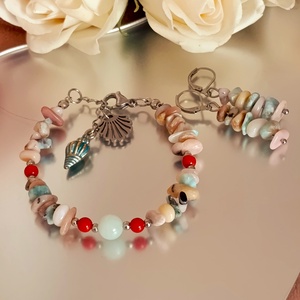 Tenger nyugalma szett larimárral, pink andok opállal, korallal és türkiz jádeval - Meska.hu