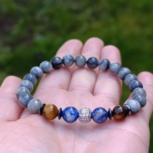 Férfi erő fókusz - védelem � sasszem, lapis lazuli és tigrisszem karkötő - ékszer - karkötő - ásványkarkötő - Meska.hu