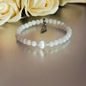 Túlgondolás ellen - nyugtató- angyali minőség celesztit, szelenit és hegyikristály ásványkarkötő - ékszer - karkötő - ásványkarkötő - Meska.hu