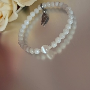 Túlgondolás ellen - nyugtató- angyali minőség celesztit, szelenit és hegyikristály ásványkarkötő - ékszer - karkötő - ásványkarkötő - Meska.hu