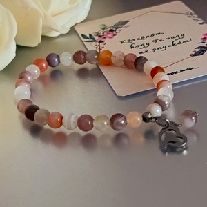 Pink botswana achát karkötő Anyák napjára, szív medállal  - Meska.hu