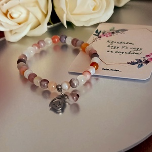 Pink botswana achát karkötő Anyák napjára, szív medállal  - ékszer - karkötő - ásványkarkötő - Meska.hu