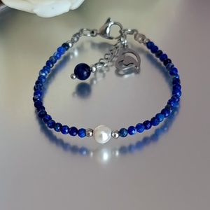 Harmónia - intuíció - tisztánlátás karkötő lapis lazulival és bevonatos kagylóhéj gyönggyel - Meska.hu