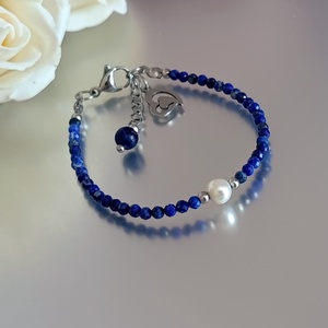 Harmónia - intuíció - tisztánlátás karkötő lapis lazulival és bevonatos kagylóhéj gyönggyel - ékszer - karkötő - ásványkarkötő - Meska.hu