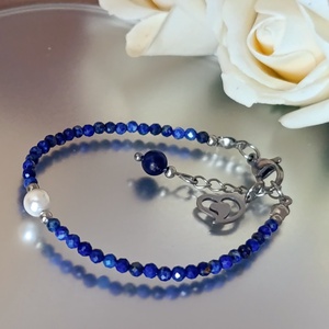 Harmónia - intuíció - tisztánlátás karkötő lapis lazulival és bevonatos kagylóhéj gyönggyel - ékszer - karkötő - ásványkarkötő - Meska.hu