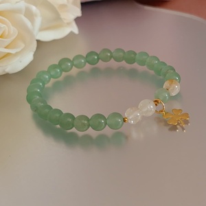 Bőségvonzó ásványkarkötő citrinnel és aventurinnal, lóhere medállal - ékszer - karkötő - ásványkarkötő - Meska.hu