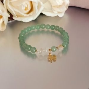 Bőségvonzó ásványkarkötő citrinnel és aventurinnal, lóhere medállal - ékszer - karkötő - ásványkarkötő - Meska.hu