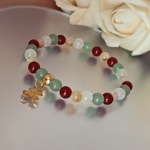 Szerencse és bőség ásványkarkötő citrinnel, aventurinnal, karneollal és hegyikristállyal, lóhere medállal, Ékszer, Karkötő, Ásványkarkötő, Ékszerkészítés, MESKA