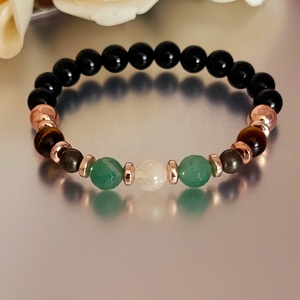 Bőségtudat női ásványkarkötő aventurinnal, tigrisszemmel, pirittel, hematittal és ónixszal - Meska.hu