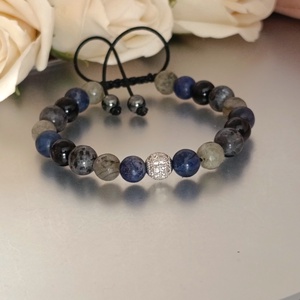 Belső rend - erő -stabilitás férfi állítható ásványkarkötő  - ékszer - karkötő - ásványkarkötő - Meska.hu