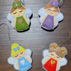 Hímzett filc angyalka, karácsonyfa díszek. - karácsony - karácsonyi lakásdekoráció - karácsonyfadíszek - Meska.hu