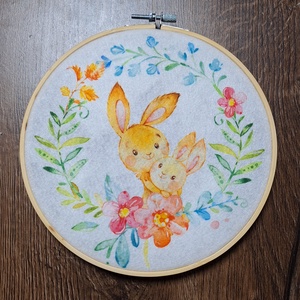 Húsvéti nyuszi mintás filc fali kép fali dísz hímzőkeretben - Meska.hu