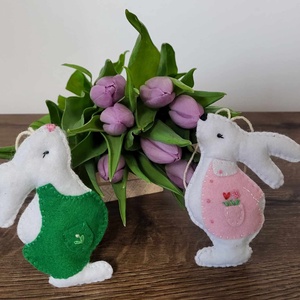 Húsvéti filc nyuszi lány, nyuszi fiú, nyuszi pár, Ünnepi díszek, dekorációk, Húsvéti díszek és dekorációk, Hímzés, Varrás, MESKA