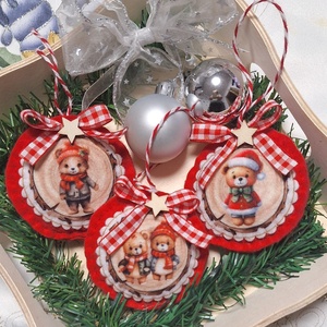 Hímzett  filc karácsonyfa díszek - karácsony - karácsonyi lakásdekoráció - karácsonyfadíszek - Meska.hu