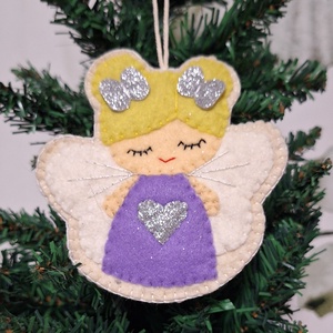 Hímzett filc angyalka, karácsonyfa díszek. - karácsony - karácsonyi lakásdekoráció - karácsonyfadíszek - Meska.hu