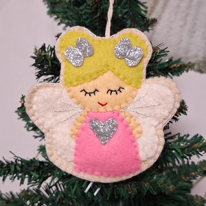 Hímzett filc angyalka, karácsonyfa díszek. - karácsony - karácsonyi lakásdekoráció - karácsonyfadíszek - Meska.hu