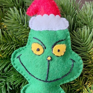 Filc grincs, Karácsony, Karácsonyi lakásdekoráció, Karácsonyfadíszek, Hímzés, Varrás, MESKA