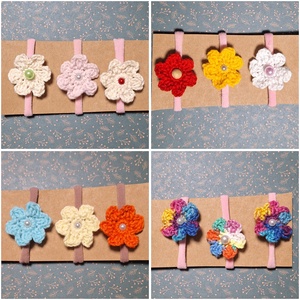 Hajgumi horgolt  virággal, masnival vagy pillangóval. - ruha & divat - hajdísz & hajcsat - hajgumi - Meska.hu