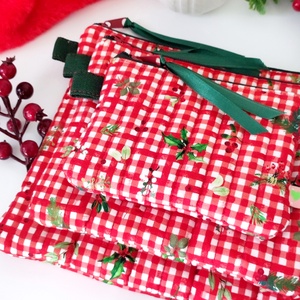 Piros kockás karácsonyi neszesszer szett - 3db zerowaste - Meska.hu