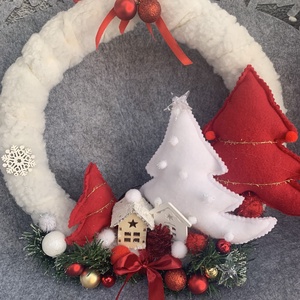 Világító karácsonyi ajtódísz, Karácsony, Adventi díszek, Adventi ajtódísz, Varrás, MESKA