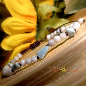 Larimar és achát karkötő , Ékszer, Karkötő, Ásványkarkötő, Csomózás, Gyöngyfűzés, gyöngyhímzés, MESKA