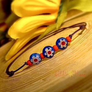 Millefiori zsinórka , Ékszer, Karkötő, Gyöngyös karkötő, Csomózás, Gyöngyfűzés, gyöngyhímzés, MESKA