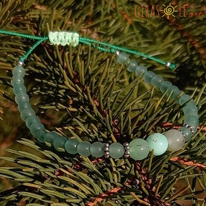 Zöldike ezüsttel - krizopráz-aventurin karkötő  - ékszer - karkötő - ásványkarkötő - Meska.hu