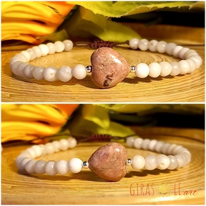 Szívecske - achát-rodonit karkötő  - ékszer - karkötő - ásványkarkötő - Meska.hu