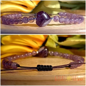 Szívecske - ametiszt karkötő  - ékszer - karkötő - ásványkarkötő - Meska.hu